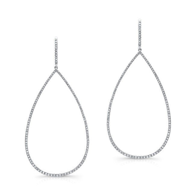 14KT White Gold Diamond Large Open Pear Earrings