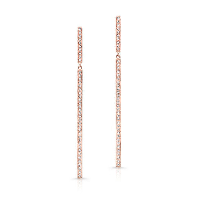 14KT Rose Gold Diamond Long Bar Earrings