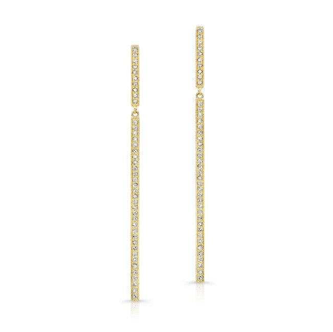 14KT Yellow Gold Diamond Long Bar Earrings