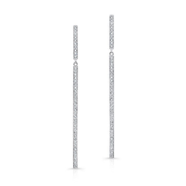 14KT White Gold Diamond Long Bar Earrings