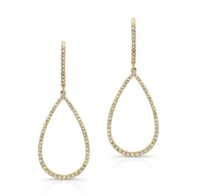 14KT Yellow Gold Diamond Small Open Pear Shaped Earrings