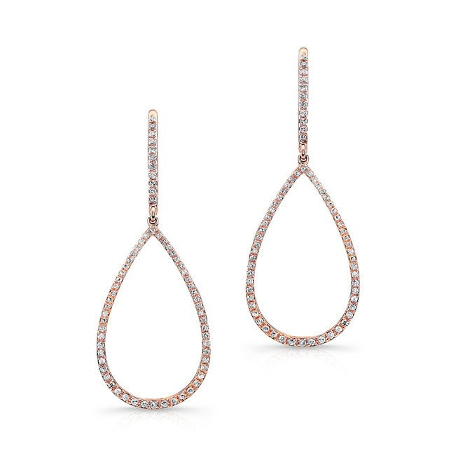 14KT Rose Gold Diamond Small Open Pear Shape Earrings