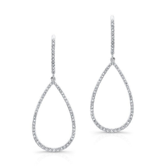 14KT White Gold Diamond Small Open Pear Shape Earrings