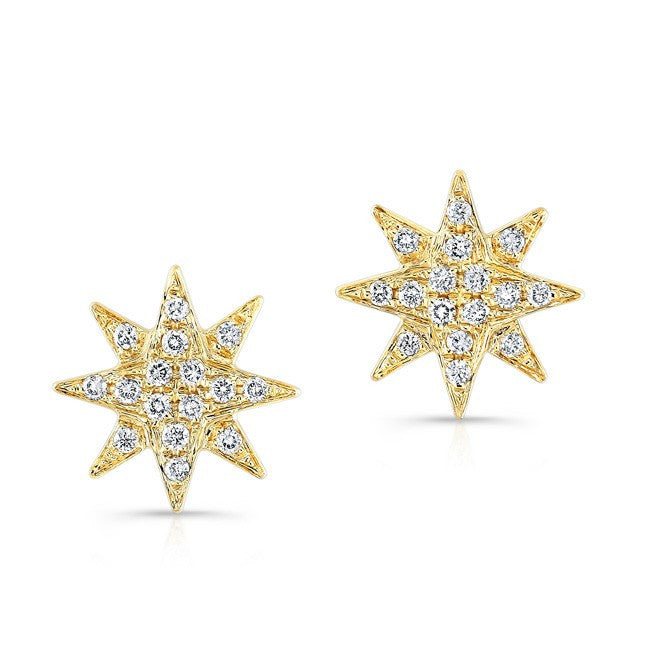 14KT Yellow Gold Diamond Starburst Stud Earrings