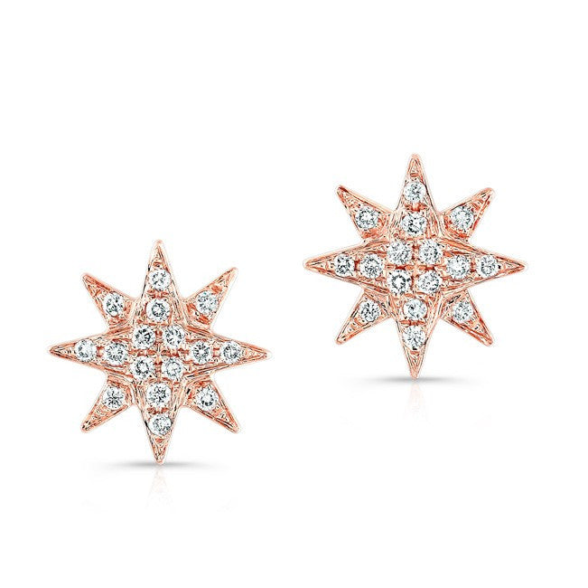 14KT Rose Gold Diamond Starburst Stud Earrings