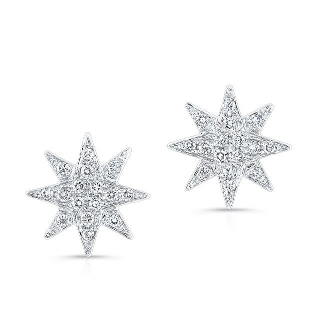 14KT White Gold Diamond Starburst Stud Earrings