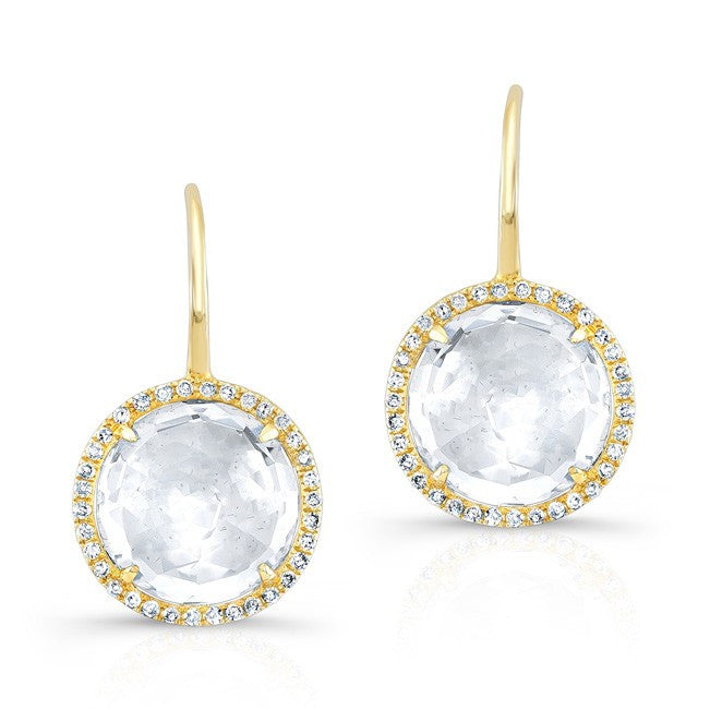 14KT Yellow Gold White Topaz Diamond Round Earrings