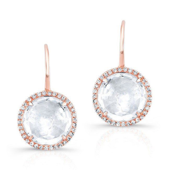 14KT Rose Gold White Topaz Diamond Round Earrings