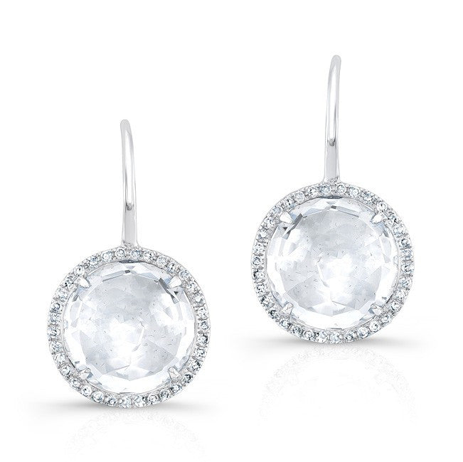 14KT White Gold White Topaz Diamond Round Earrings