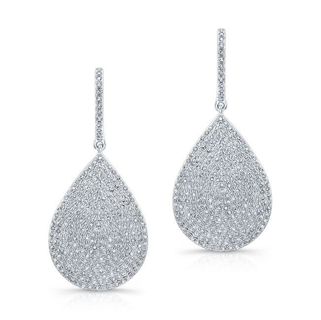 14KT White Gold Diamond Large Pear Shaped Earrings