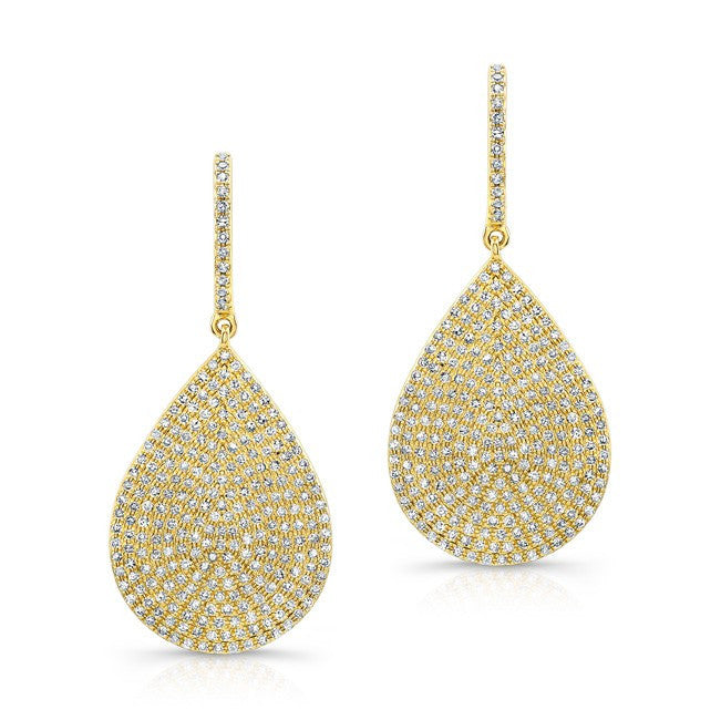 14KT Yellow Gold Diamond Large  Pear Shaped Earrings