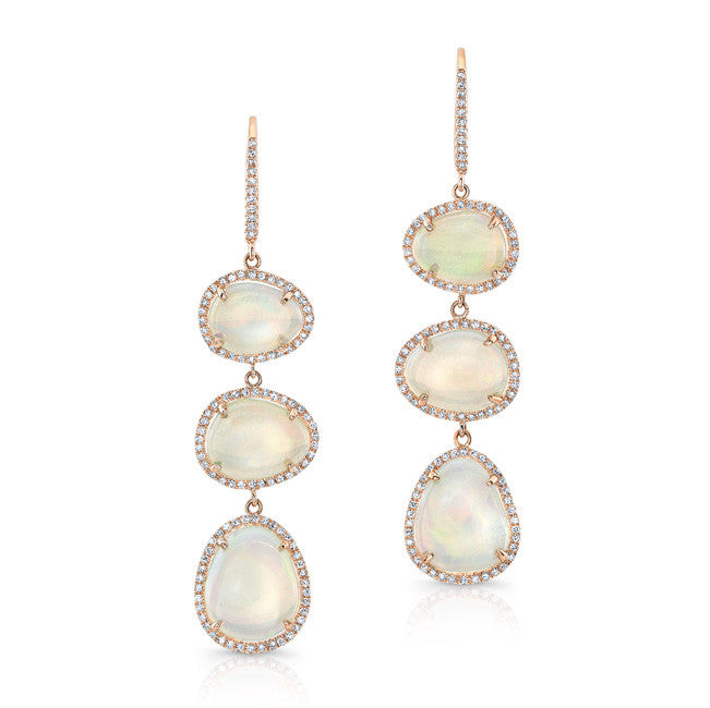14KT Rose Gold Opal Diamond Triple Drop Earrings