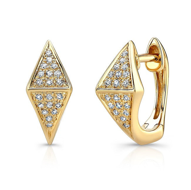 14KT Yellow Gold Diamond Double Triangle Huggie Earrings