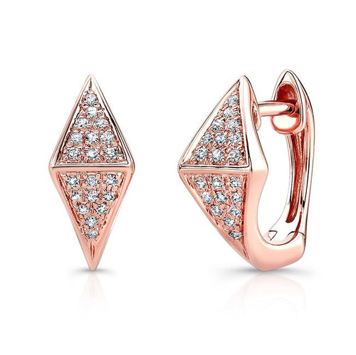 14KT Rose Gold Diamond Double Triangle Huggie Earrings