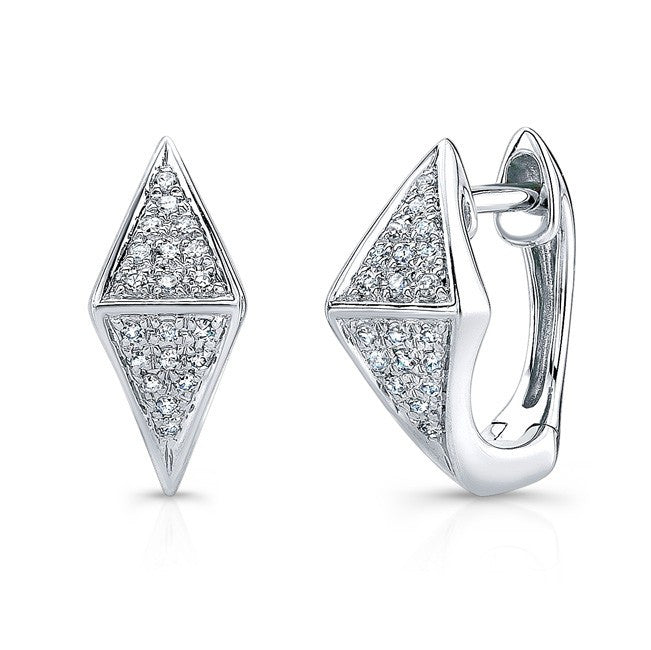 14KT White Gold Diamond Double Triangle Huggie Earrings