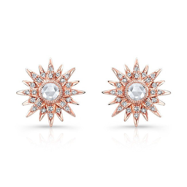 14KT Rose Gold Diamond Vintage Style Starburst Stud Earrings