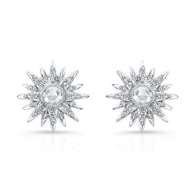 14KT White Gold Diamond Vintage Style Starburst Stud Earrings