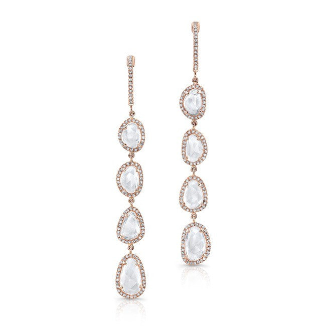 14KT Rose Gold White Sapphire Diamond Long Drop Earrings