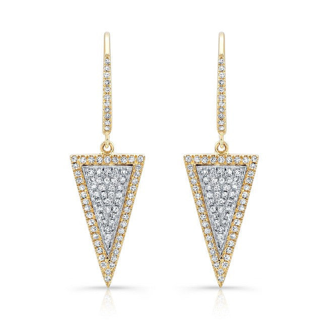 14KT Yellow and White Gold Diamond Triangle Earrings
