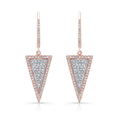 14KT Rose and White Gold Diamond Triangle Earrings
