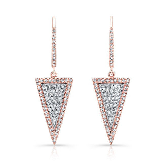 14KT Rose and White Gold Diamond Triangle Earrings