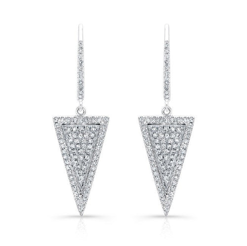 14KT  White Gold Diamond Triangle Earrings