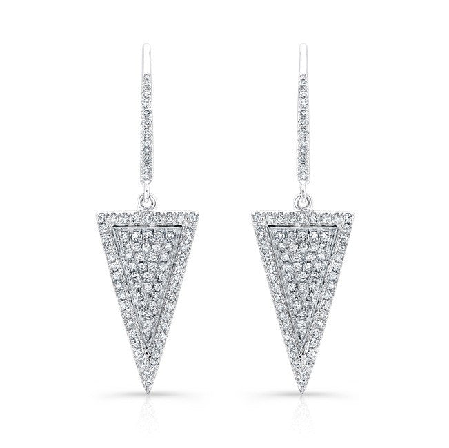 14KT  White Gold Diamond Triangle Earrings