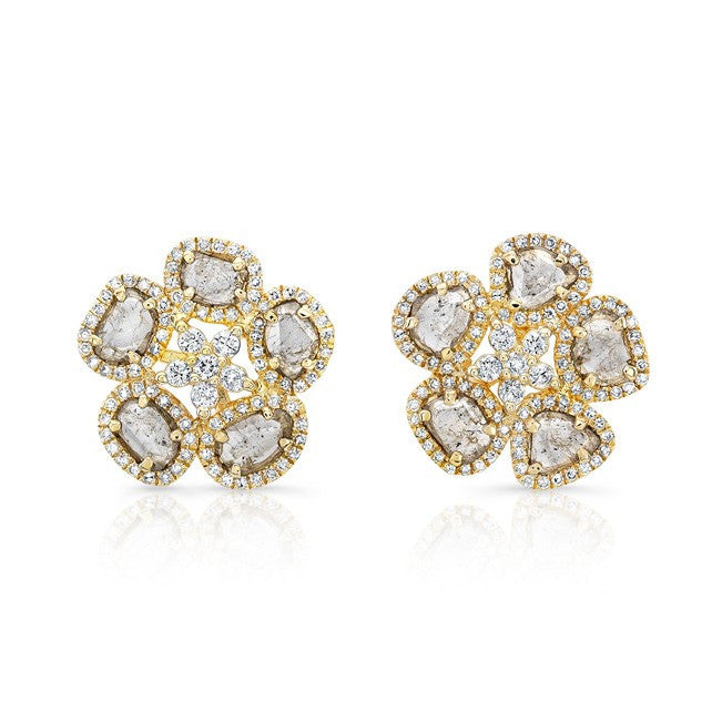 14KT Yellow Gold Diamond Slice Mae Flower Earrings