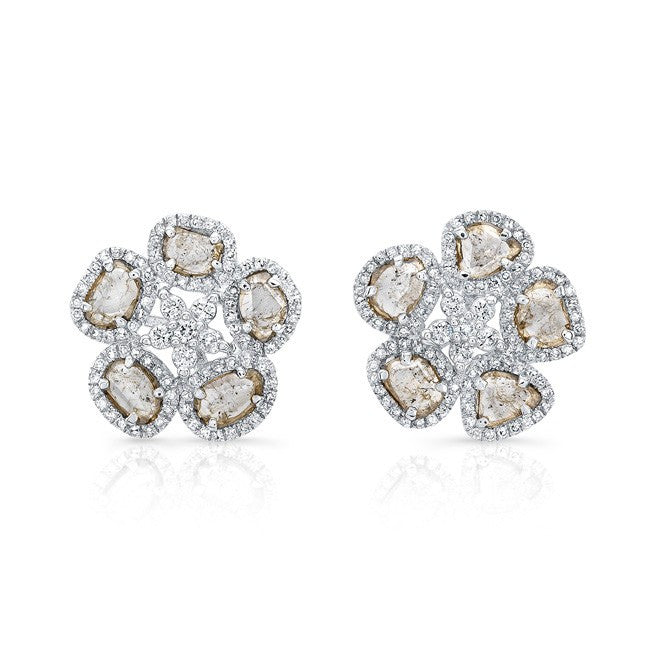 14KT White Gold Diamond Slice Mae Flower Earrings
