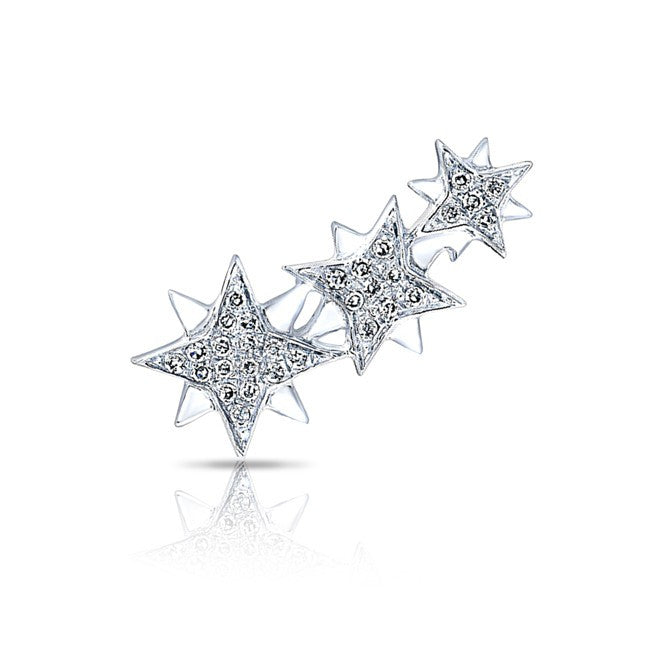 14KT White Gold Diamond Stars Ear Cuff