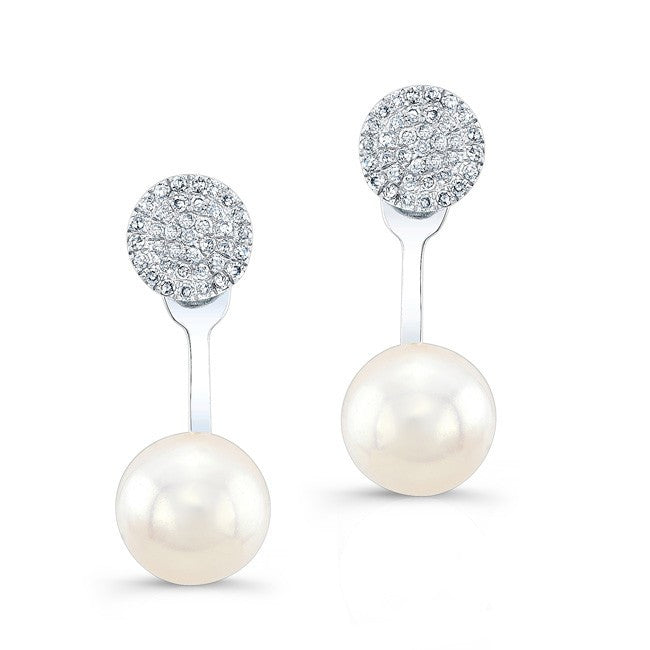 14KT White Gold Diamond Pearl Erica Floating Earrings