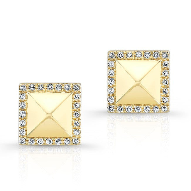 14KT Yellow Gold Diamond Edged Pyramid Stud Earrings