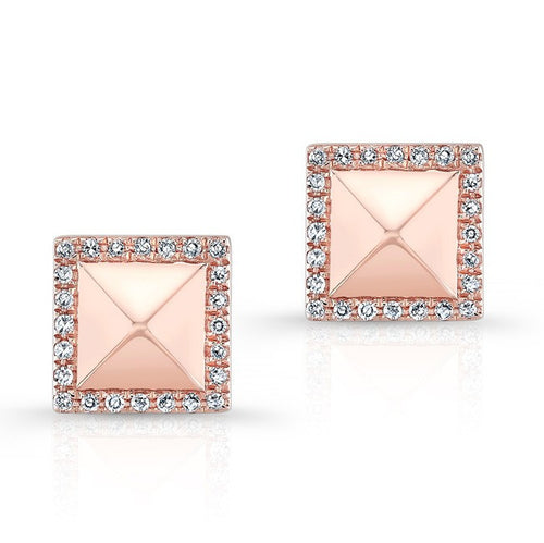 14KT Rose Gold Diamond Edged Pyramid Stud Earrings