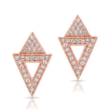 14KT Rose Gold Diamond Double Triangle Open Stud Earrings