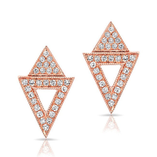 14KT Rose Gold Diamond Double Triangle Open Stud Earrings