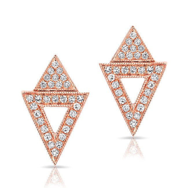 14KT Rose Gold Diamond Double Triangle Open Stud Earrings