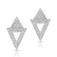 14KT White Gold Diamond Double Triangle Open Stud Earrings