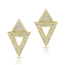 14KT Yellow Gold Diamond Double Triangle Open Stud Earrings