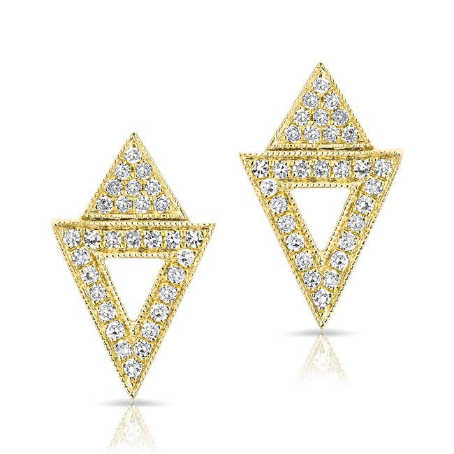 14KT Yellow Gold Diamond Double Triangle Open Stud Earrings