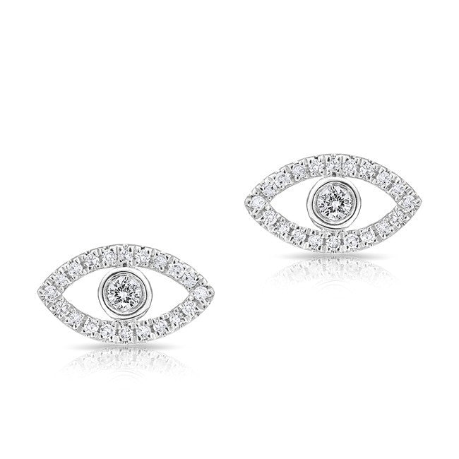 14KT White Gold Mini Evil Eye Diamond Stud Earrings