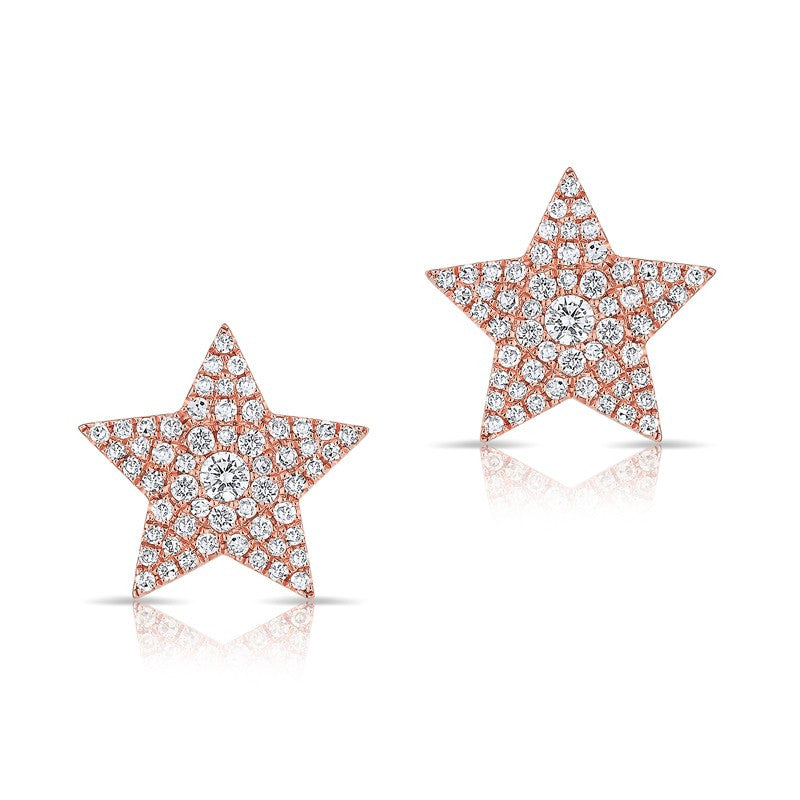 14KT Rose Gold Diamond Star Stud Earrings