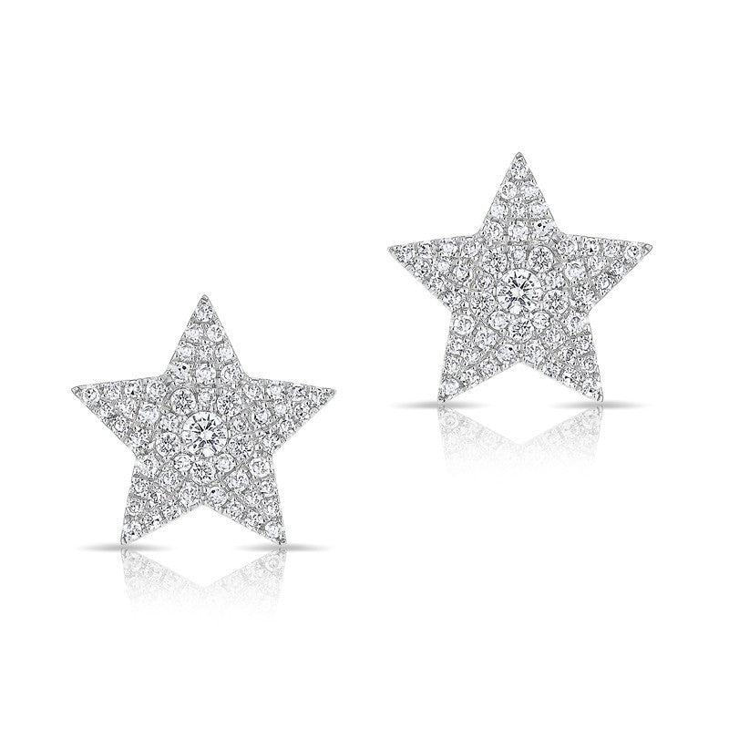 14KT White Gold Diamond Star Stud Earrings