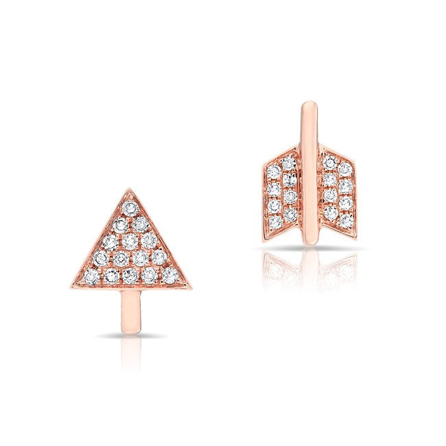 14KT Rose Gold Diamond Split Arrow Stud Earrings