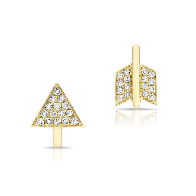 14KT Yellow Gold Diamond Split Arrow Stud Earrings