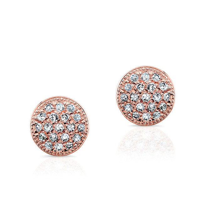 14KT Rose Gold Diamond Rounded Mini Disc Stud Earrings