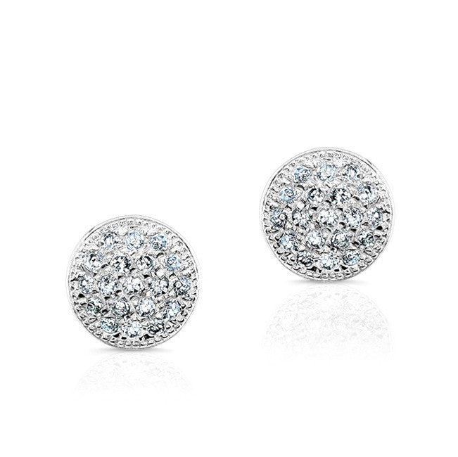14KT White Gold Diamond Rounded Mini Disc Stud Earrings