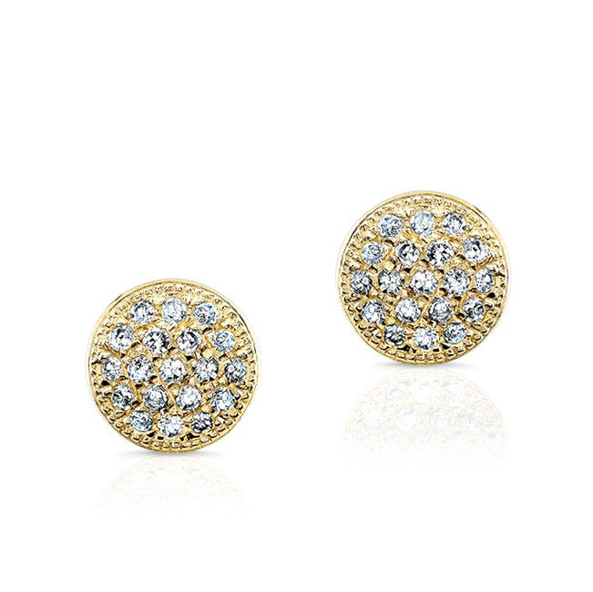 14KT Yellow Gold Diamond Rounded Mini Disc Stud Earrings