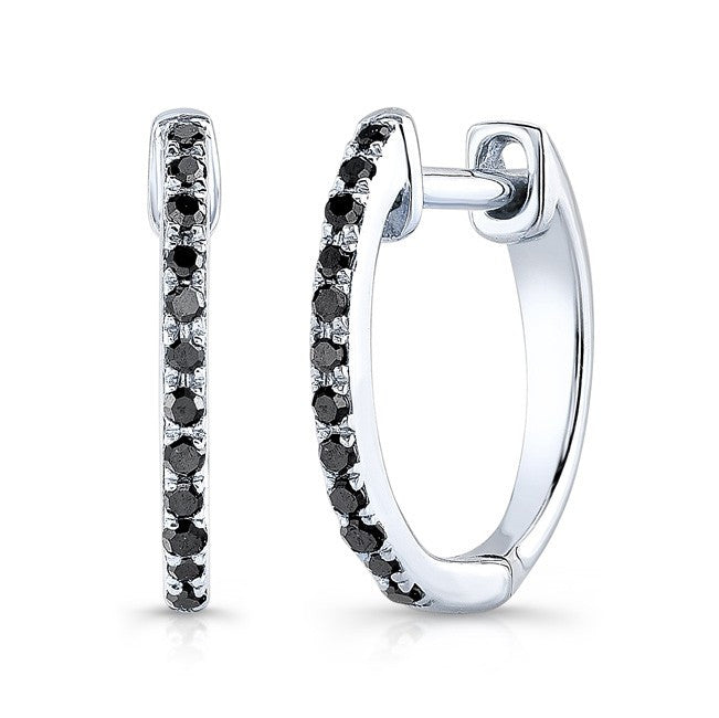 14KT White Gold Black Diamond Huggie Earrings