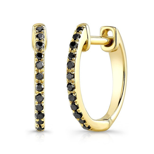 14KT Yellow Gold Black Diamond Huggie Earrings