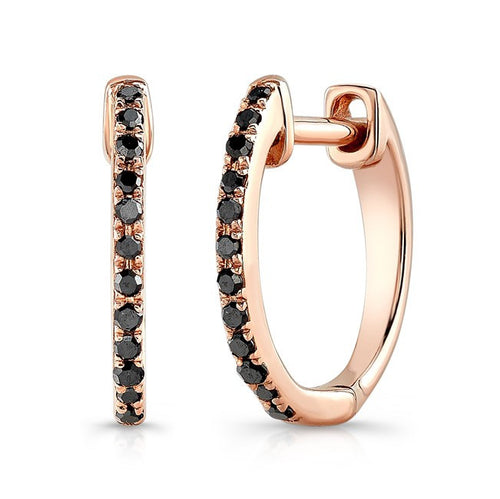 14KT Rose Gold Black Diamond Huggie Earrings